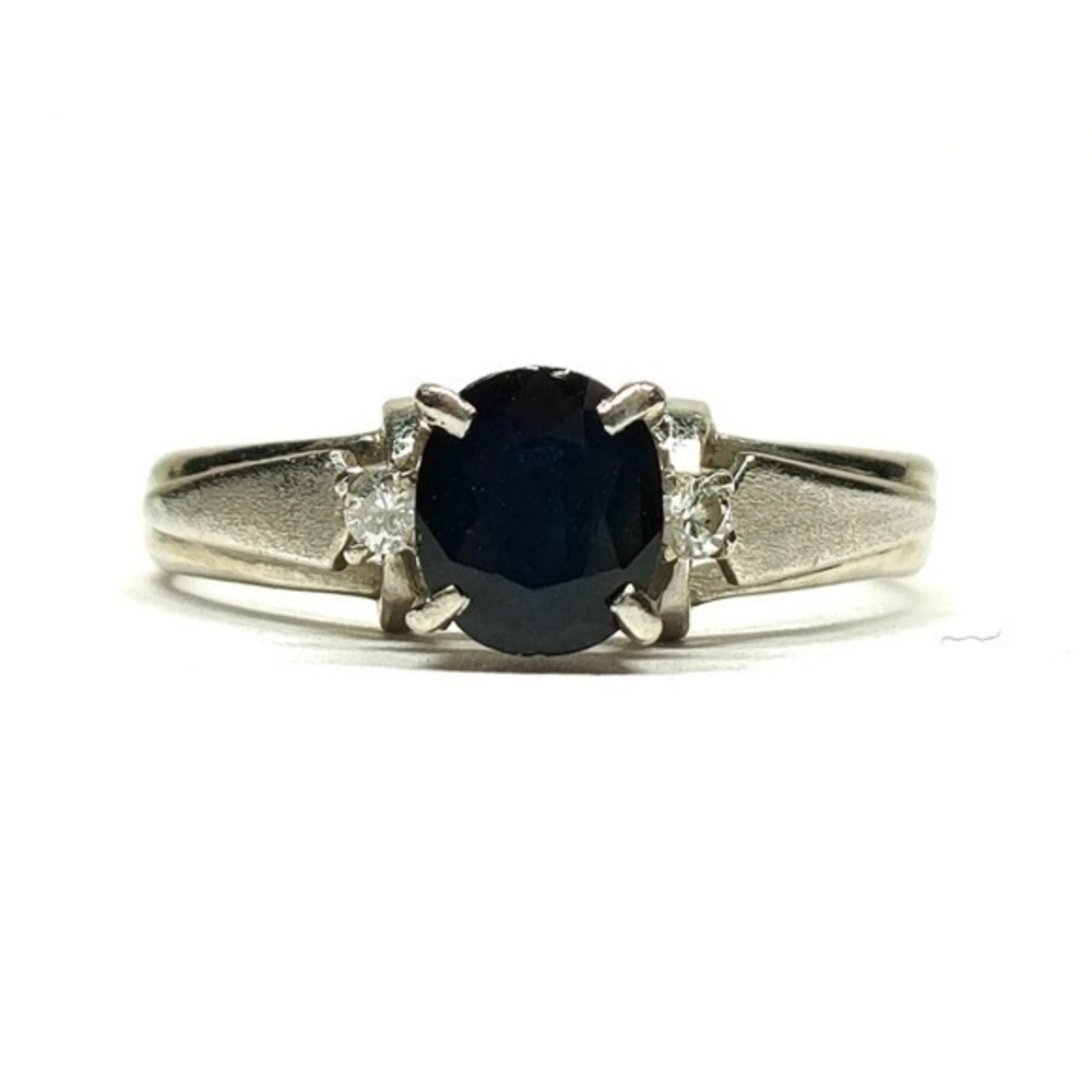 Platinum, Blue Natural Sapphire & Diamond Ring